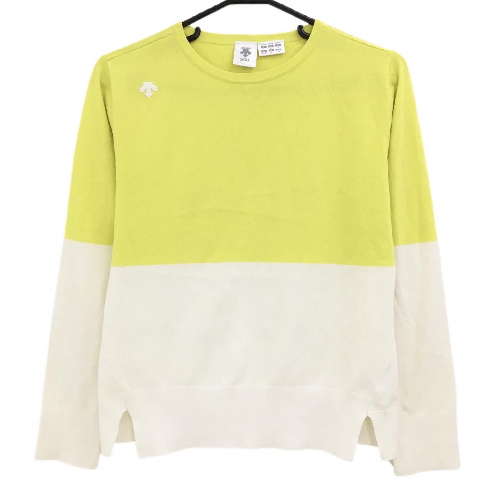 【美品】デサントゴルフ セーター イエロー×白 バイカラー ニット 中田英寿  レディース L ゴルフウェア DESCENTE