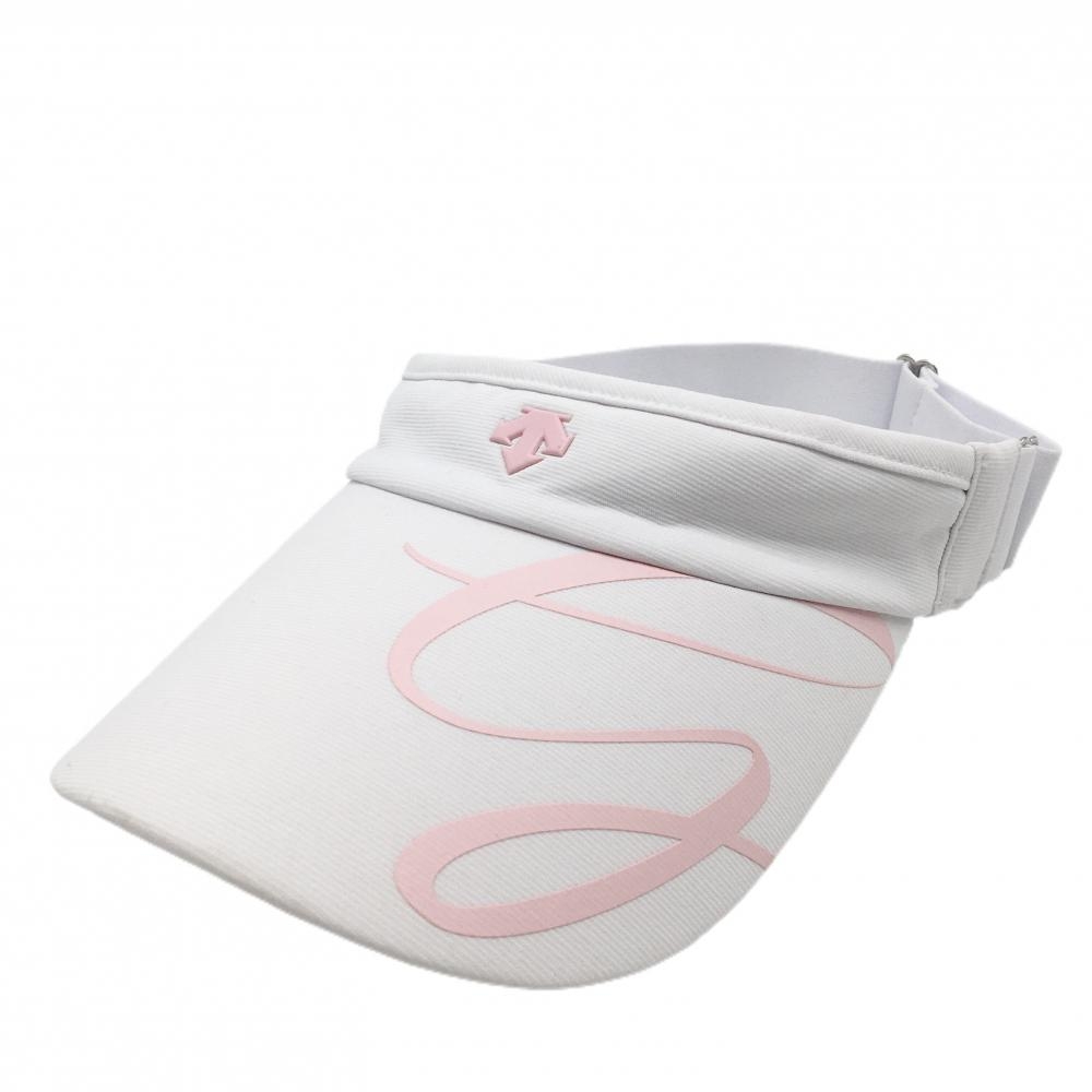 【美品】デサント サンバイザー 白×ピンク つばロゴ 中田英寿 レディース F(55-57cm) ゴルフウェア DESCENTE