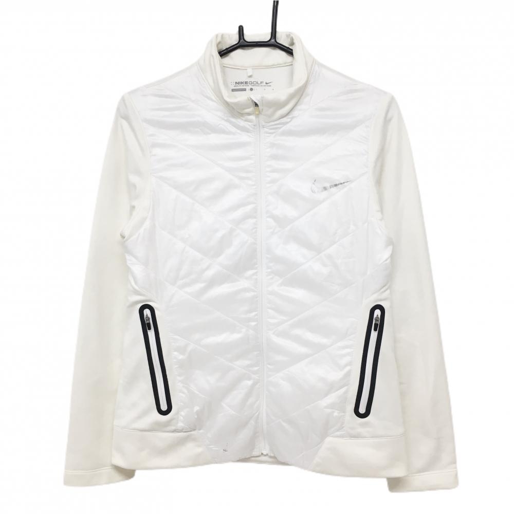 ナイキゴルフ 切替中綿ジャケット 白×アイボリー 前身頃中綿 裏微起毛 ロゴプリント  レディース L ゴルフウェア NIKE