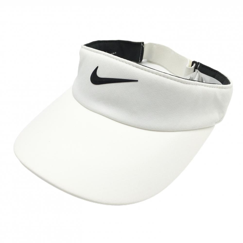 【超美品】ナイキ つば広サンバイザー 白 DRI-FIT ロゴ黒 レディース  ゴルフウェア NIKE