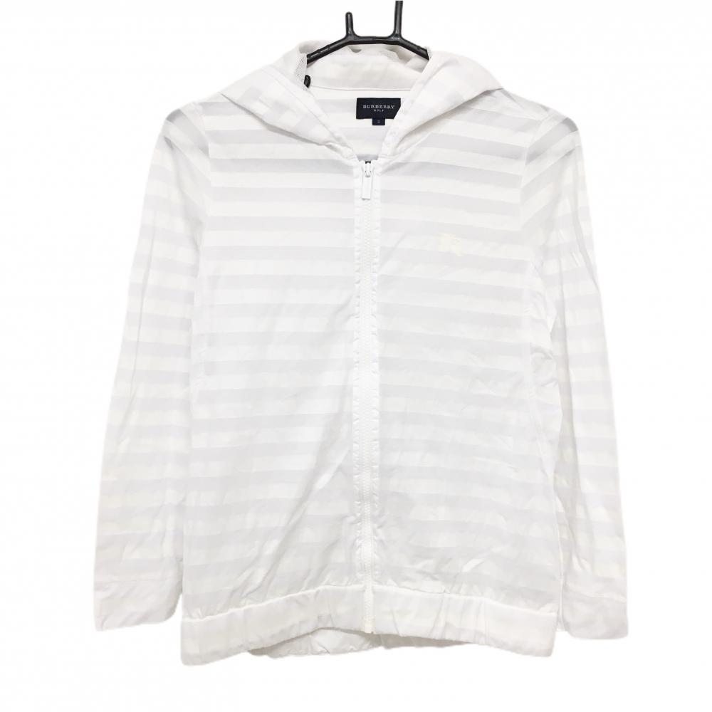 【美品】バーバリーゴルフ ジップパーカー 白 ボーダー ブルゾン レディース 2(M) ゴルフウェア BURBERRY GOLF