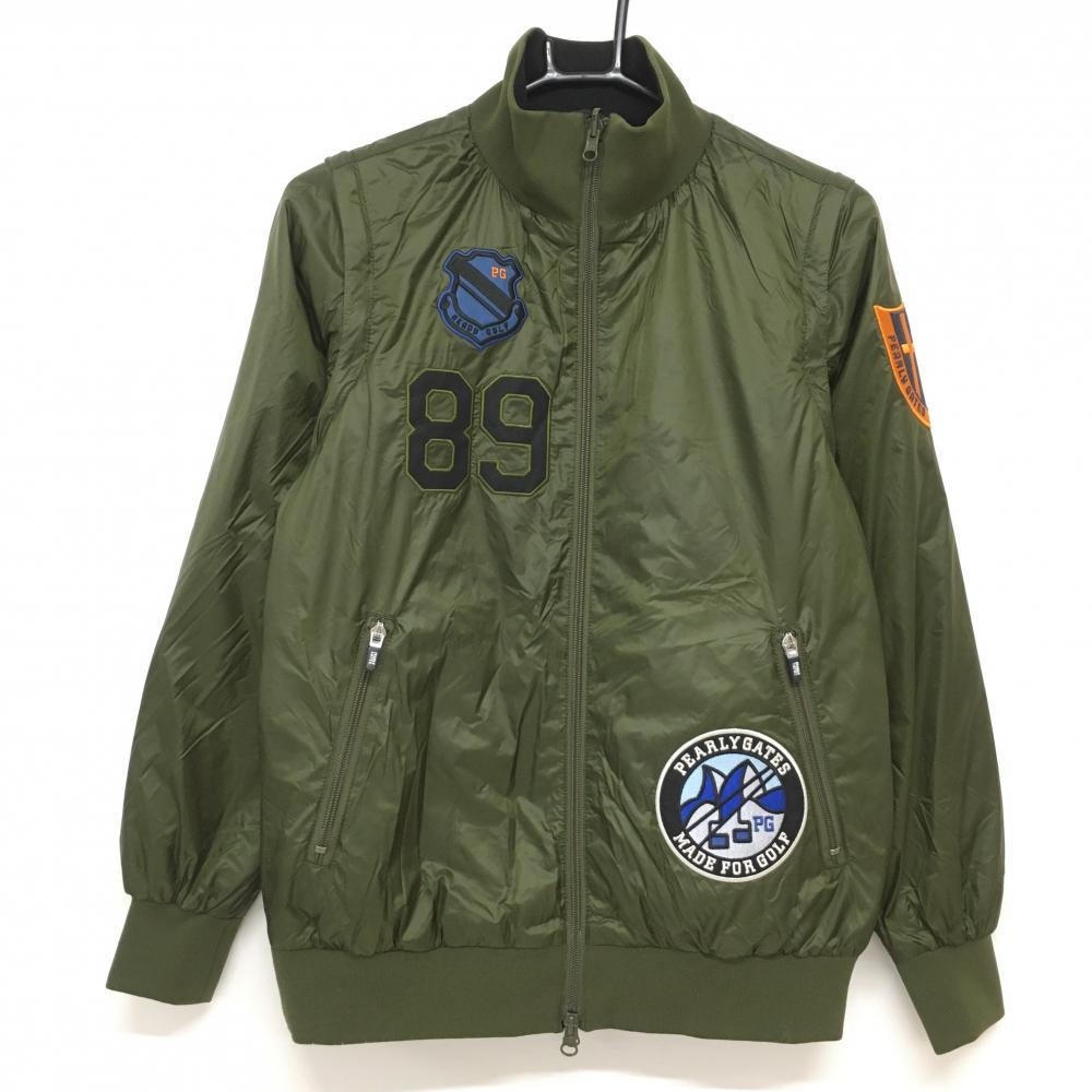 パーリーゲイツ リバーシブル中綿ジャケット カーキ 刺しゅうワッペン 袖着脱可 4WAY レディース 0(S) ゴルフウェア PEARLY GATES