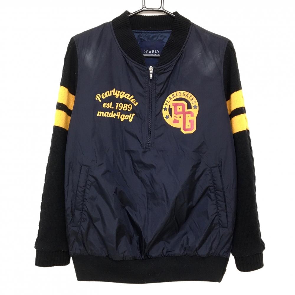 パーリーゲイツ 異素材中綿ブルゾン ダークネイビー×オレンジ ハーフジップ 袖ニット レディース 1(M) ゴルフウェア PEARLY GATES