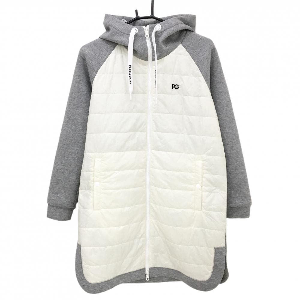 【超美品】パーリーゲイツ 中綿ロングジップパーカー グレー×白 前身頃中綿 蓄熱裏地 ジャケット レディース 1 ゴルフウェア PEARLY GATES