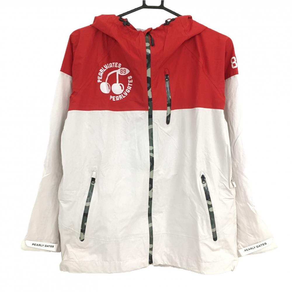 美品】パーリーゲイツ ナイロンジップパーカー レッド×ライトグレー 一