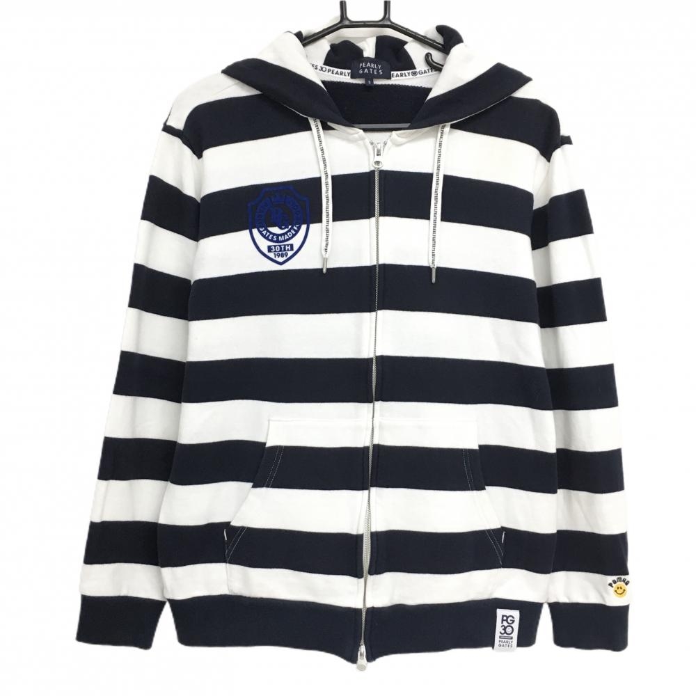 パーリーゲイツ ジップパーカー 白×ネイビー ボーダー 30周年