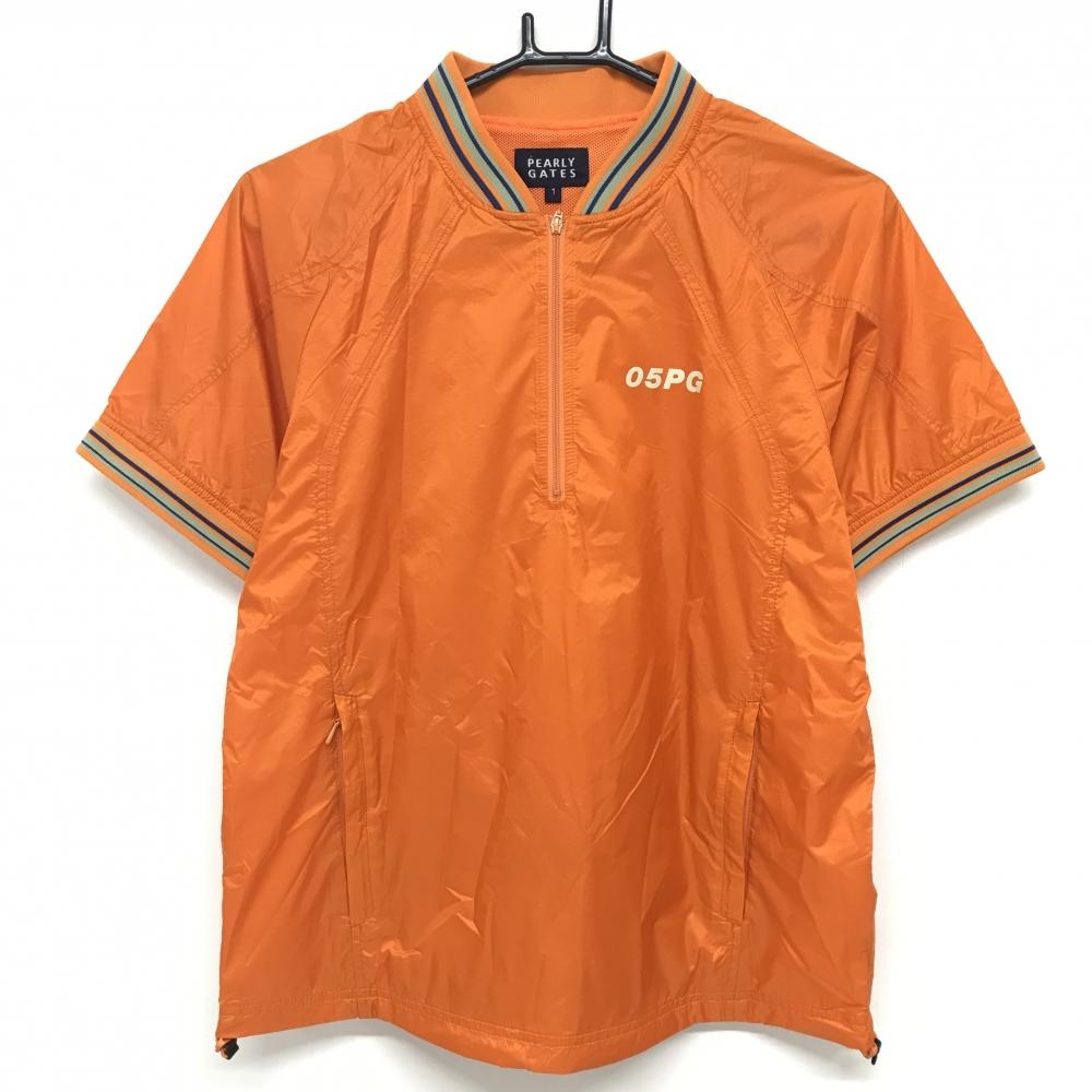 【超美品】パーリーゲイツ 半袖ブルゾン オレンジ ハーフジップ 裏地メッシュ レディース 1(M) ゴルフウェア PEARLY GATES