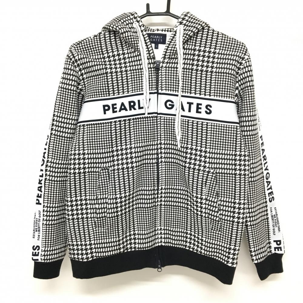 美品】パーリーゲイツ ジップパーカー 黒×白 グレンチェック調
