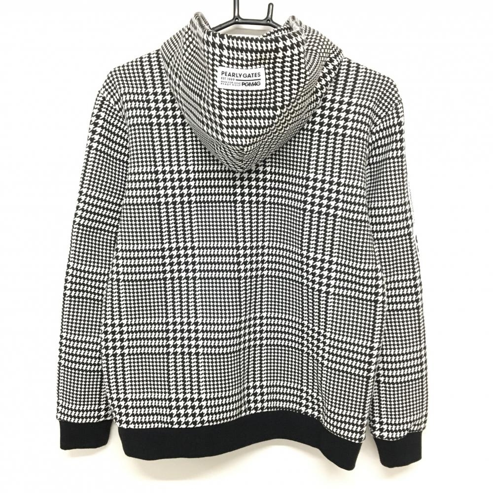 美品】パーリーゲイツ ジップパーカー 黒×白 グレンチェック調