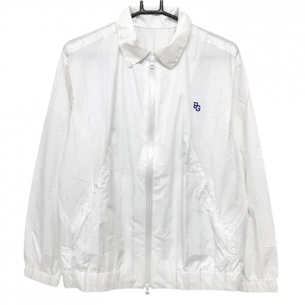 パーリーゲイツ ジャケットブルゾン 白×ライトグレー ロゴ総柄 バックプリント レディース 2(L) ゴルフウェア 2023年モデル PEARLY GATES