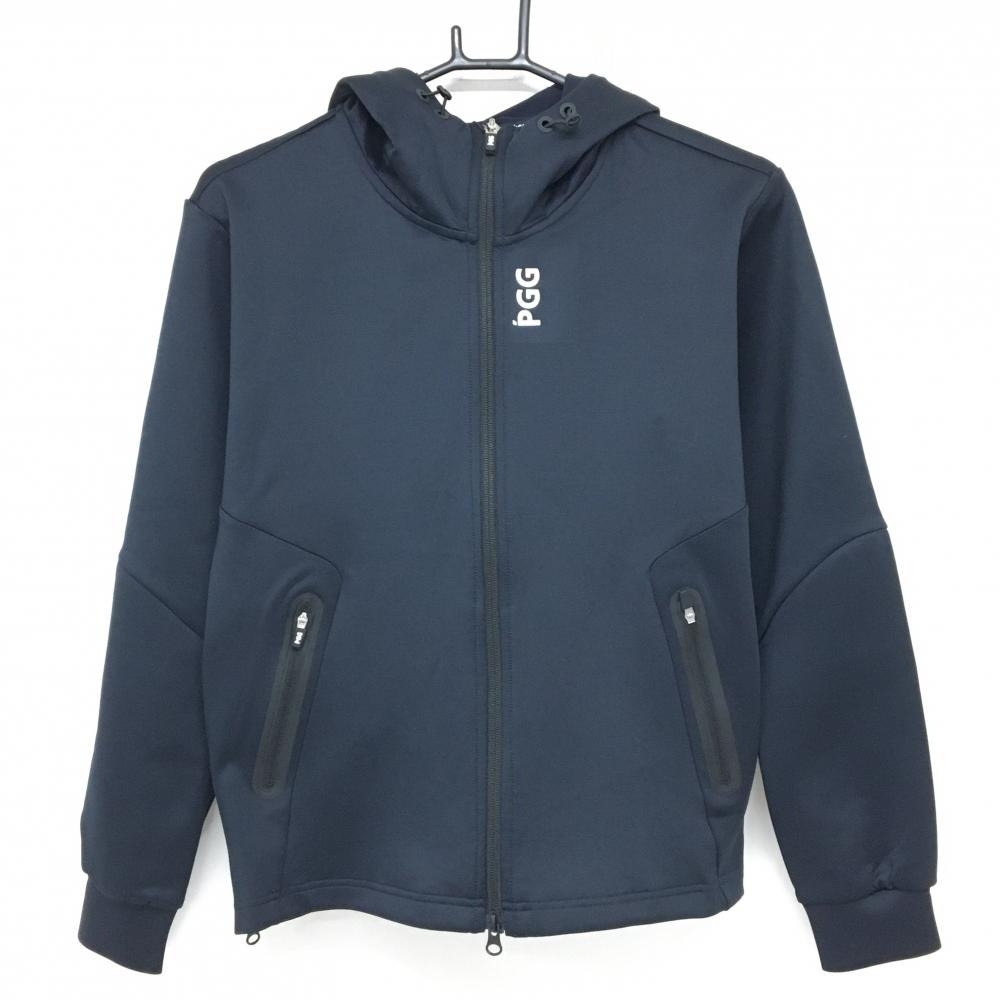 【新品】PGGパーリーゲイツ ジップパーカー ネイビー×白 背面ビッグロゴ ブルゾン レディース 1(M) ゴルフウェア PEARLY GATES