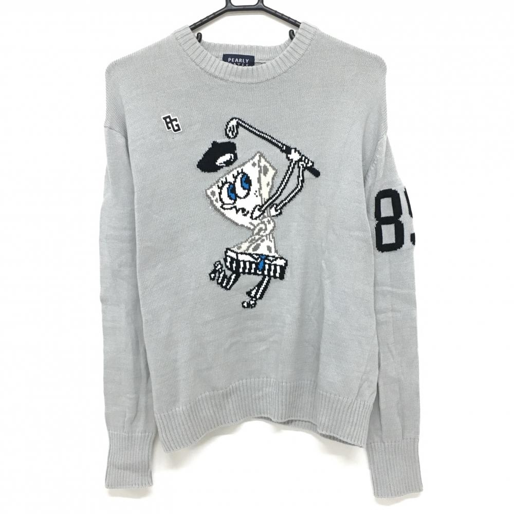 【美品】パーリーゲイツ×スポンジボブ セーター ライトグレー×黒 ニット コットン100％ レディース 1(M) ゴルフウェア PEARLY GATES