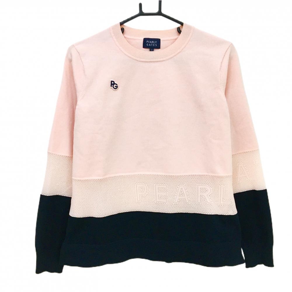 【美品】パーリーゲイツ セーター ピンク×ネイビー 一部メッシュ ニット  レディース 1(M) ゴルフウェア PEARLY GATES