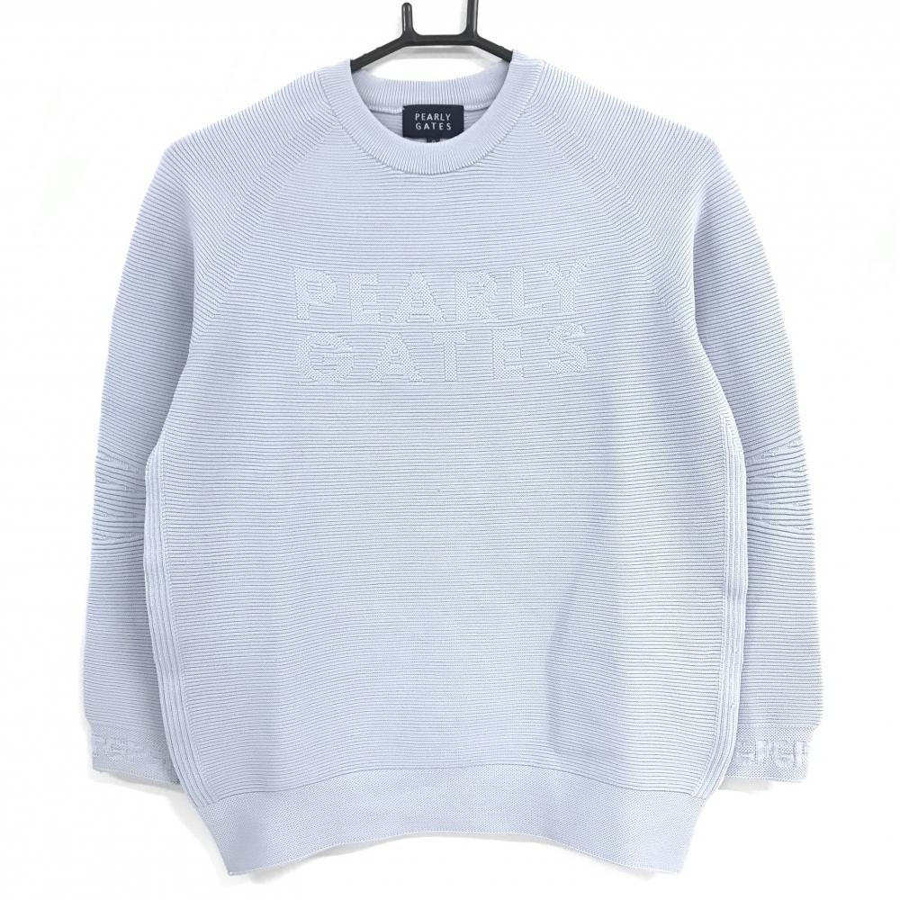 パーリーゲイツ セーター ライトスモーキーブルー系 ニット 脇透かし編み フロントロゴ レディース 0(S) ゴルフウェア PEARLY GATES