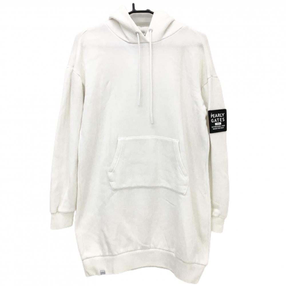 パーリーゲイツ フード付ワンピース 白 スウェット地 裏起毛  レディース 2(L) ゴルフウェア PEARLY GATES