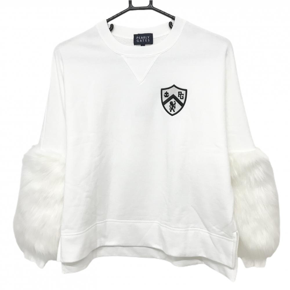 【新品】パーリーゲイツ トレーナー 白 袖ファー 日本製  レディース 0(S) ゴルフウェア PEARLY GATES