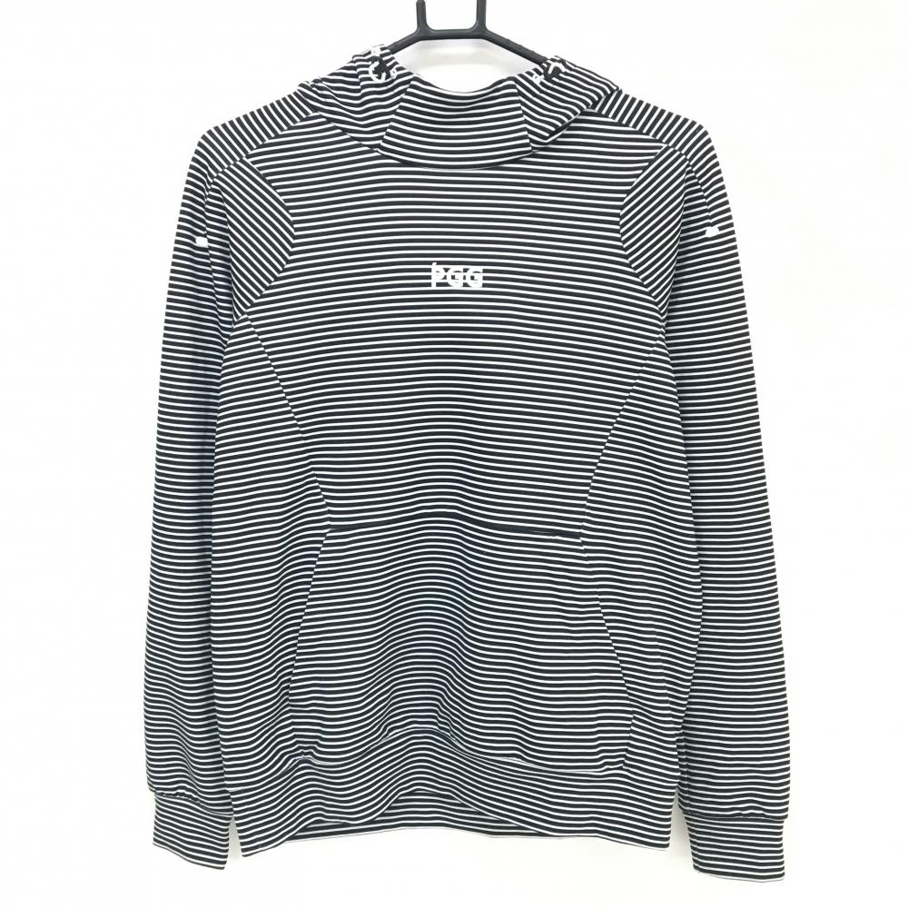 【美品】PGGパーリーゲイツ パーカー 白×黒 ボーダー フロントロゴ  レディース 1(M) ゴルフウェア PEARLY GATES
