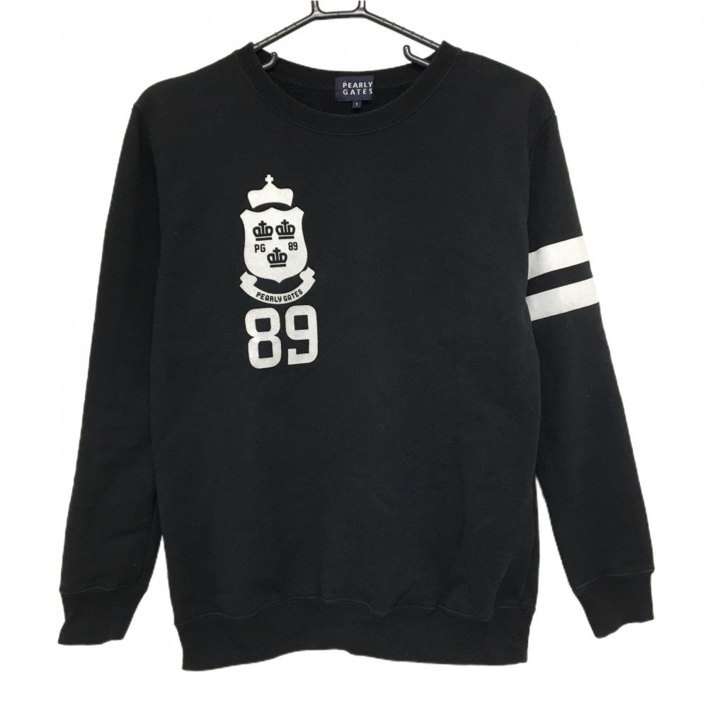 パーリーゲイツ トレーナー 黒×白 スウェット 袖白ライン コットン混 レディース 1(M) ゴルフウェア PEARLY GATES