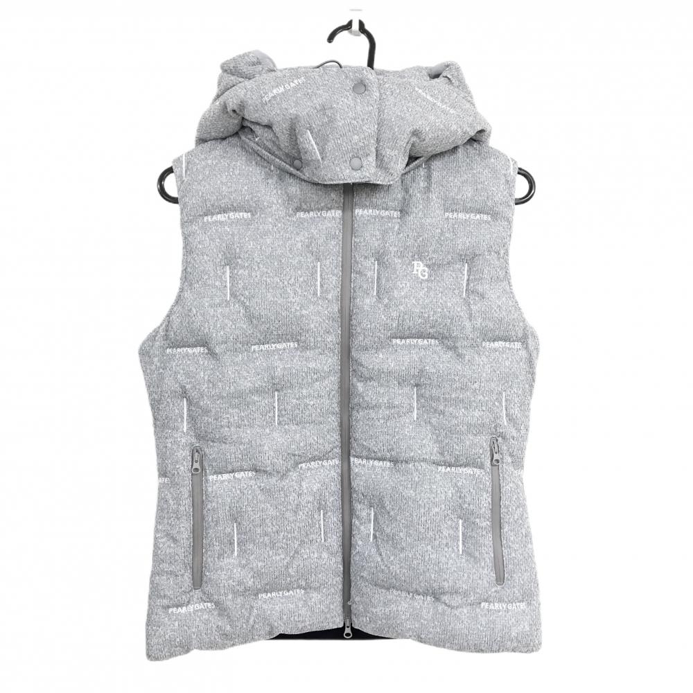 【超美品】パーリーゲイツ 2WAYフード付き中綿ベスト ライトグレー×白 レディース 1(M) ゴルフウェア 2023年モデル PEARLY GATES