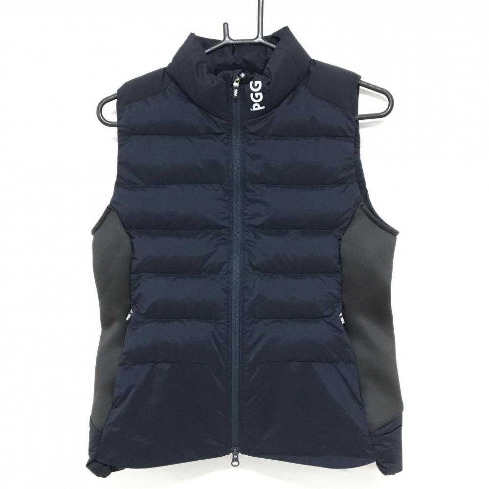 【新品】PGGパーリーゲイツ 中綿ベスト ネイビー×白 背面ロゴ  レディース 1(M) ゴルフウェア PEARLY GATES