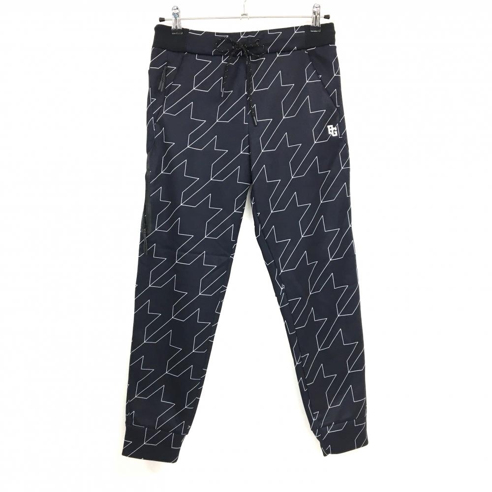 【超美品】パーリーゲイツ ジョガーパンツ ネイビー×白 千鳥格子 裏起毛 ウエスト一部ゴム  レディース 1(M) ゴルフウェア PEARLY GATES