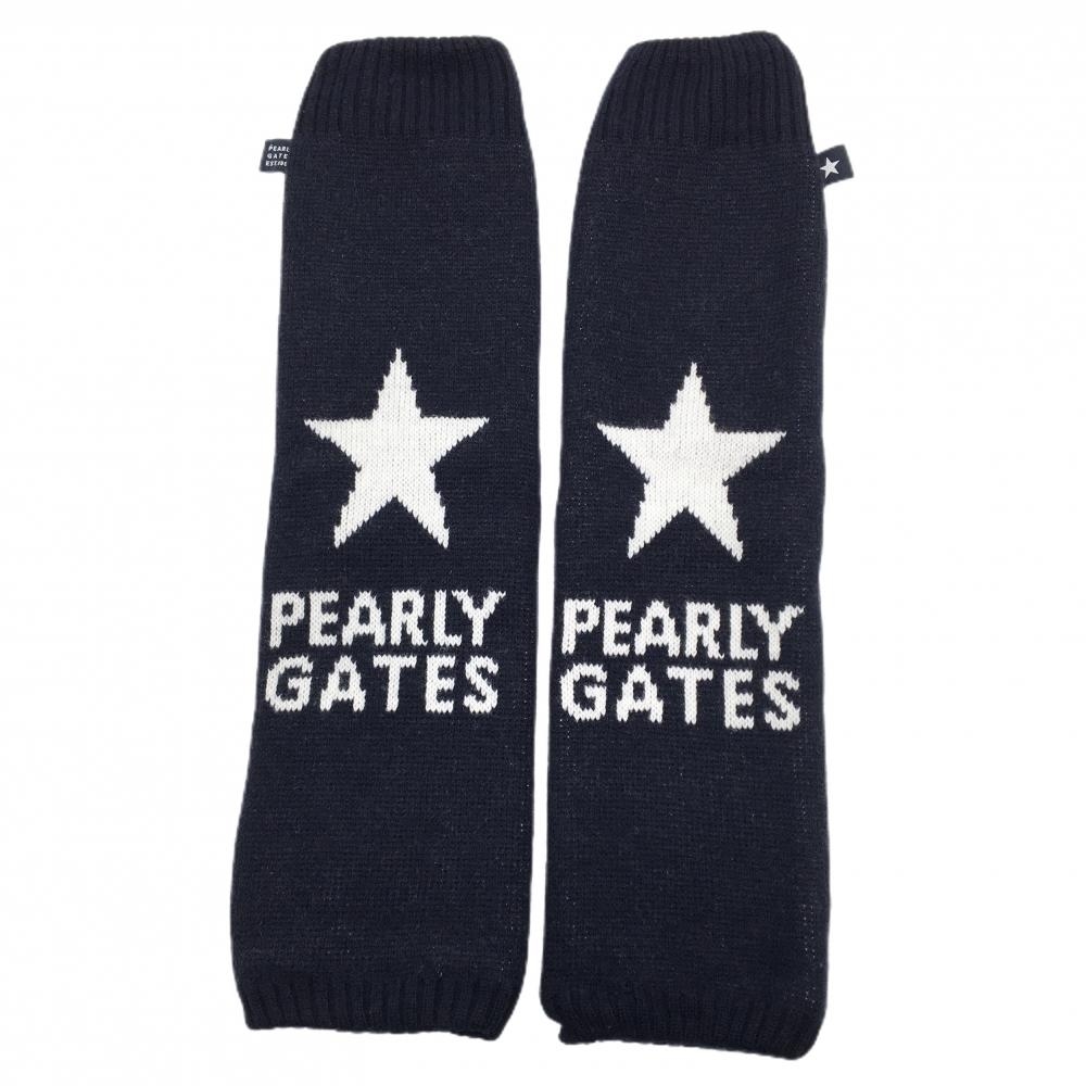 【超美品】パーリーゲイツ ニットレッグウォーマー ネイビー×白 星 スター レディース  ゴルフウェア PEARLY GATES