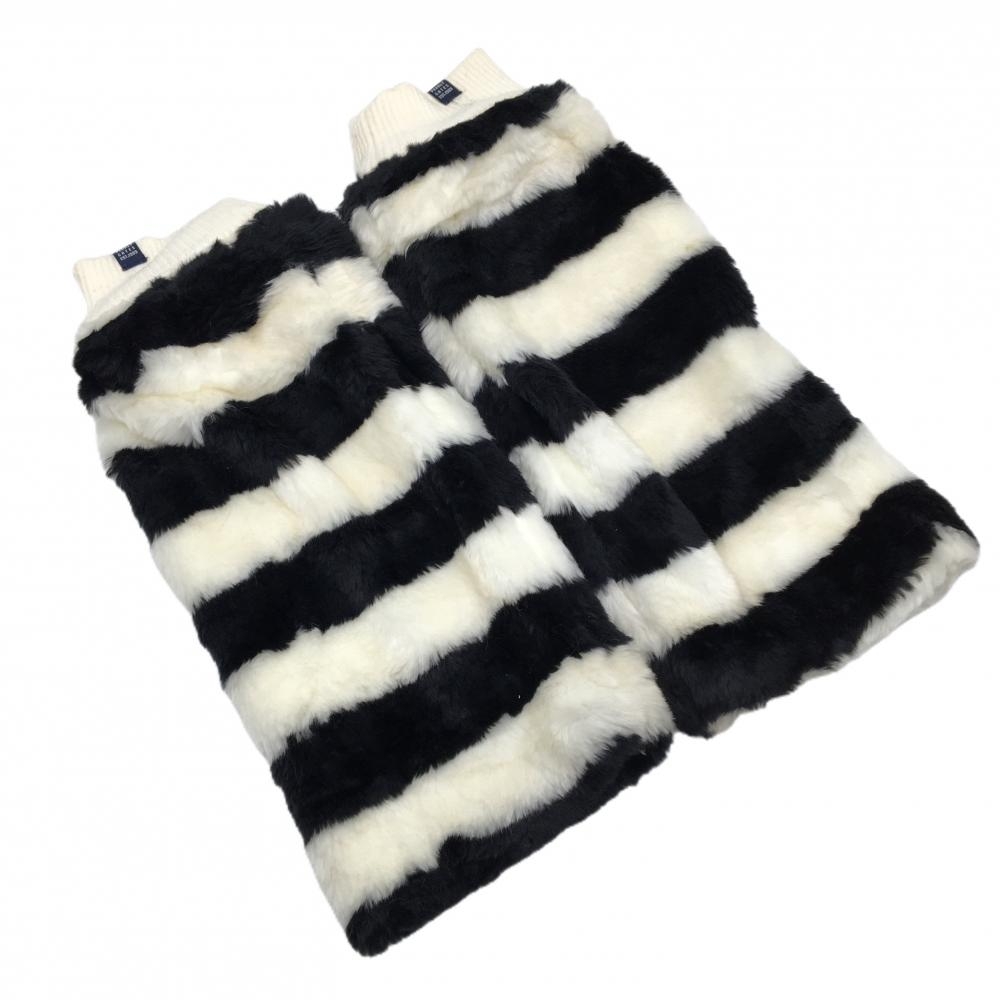 【美品】パーリーゲイツ レッグウォーマー 白×黒 ボーダー ファー レディース  ゴルフウェア PEARLY GATES