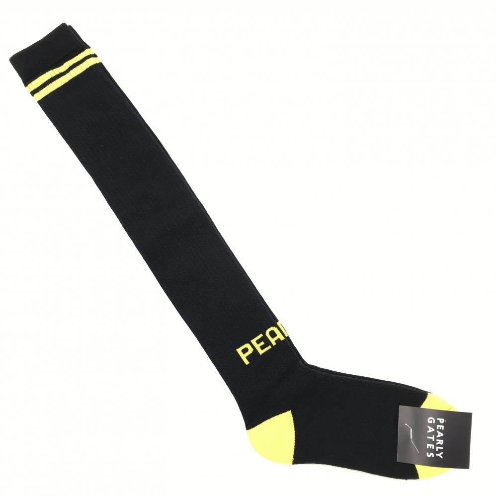 【新品】パーリーゲイツ ニーハイソックス ネイビー×イエロー ロゴ 日本製 レディース FR(225-24cm) ゴルフウェア PEARLY GATES