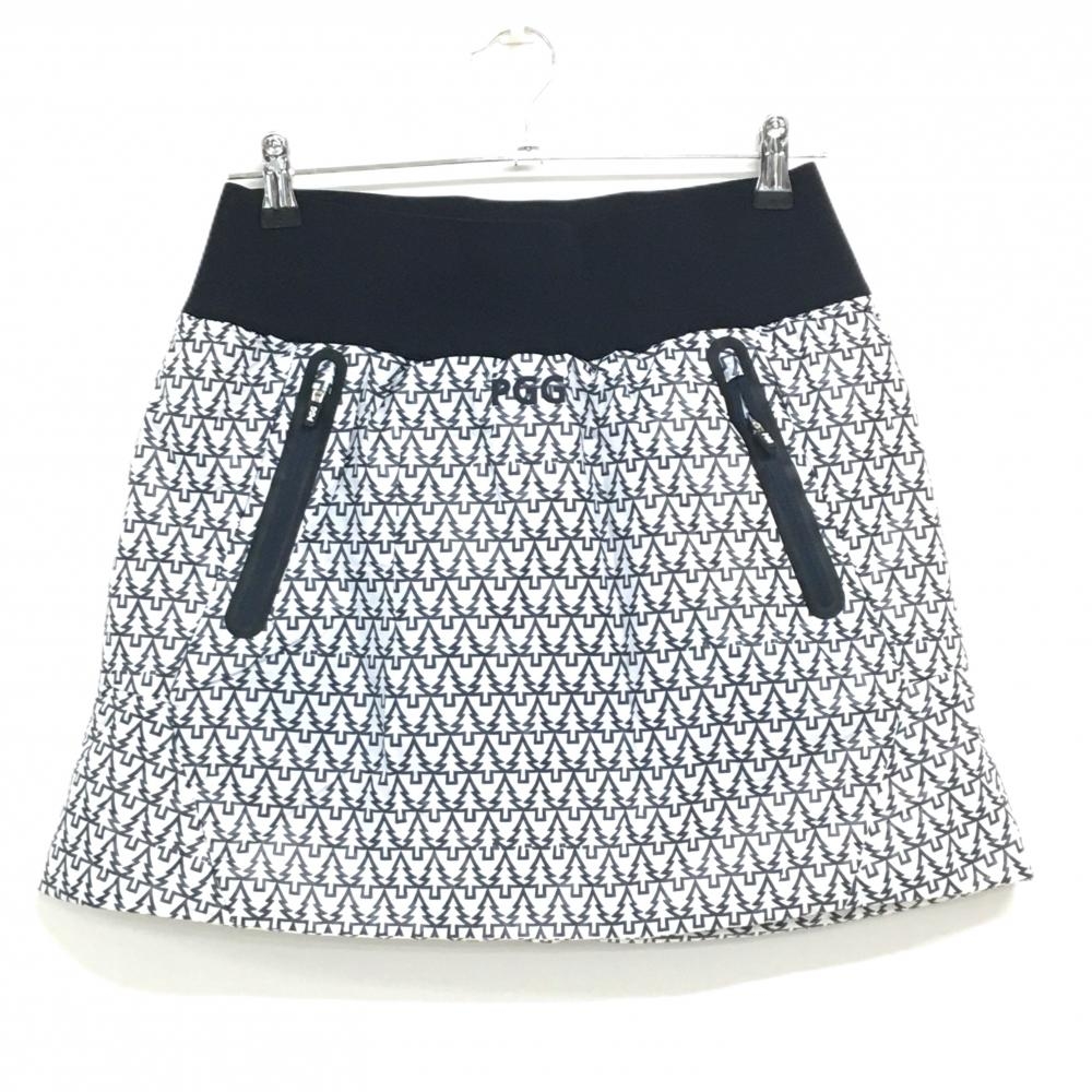 【新品】PGGパーリーゲイツ 中綿ナイロンスカート 白×ネイビー ツリー柄 ウエストゴム レディース 1(M) ゴルフウェア PEARLY GATES