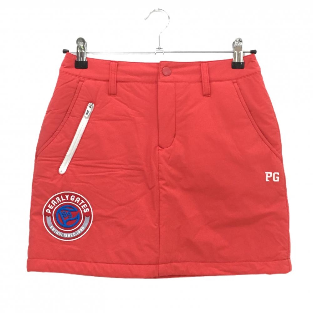 【美品】パーリーゲイツ 中綿スカート レッド系 ニコちゃん スマイル レディース 0(S) ゴルフウェア PEARLY GATES