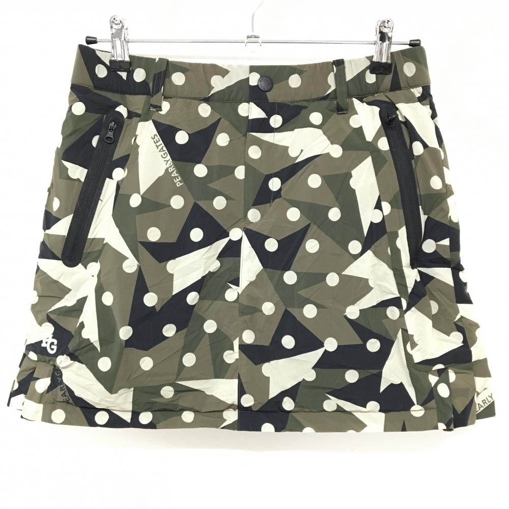 【新品】パーリーゲイツ 中綿スカート カーキ×黒 ドット柄 カモフラ風 サイドプリーツ レディース 1(M) ゴルフウェア PEARLY GATES