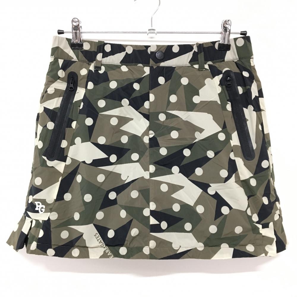 【新品】パーリーゲイツ 中綿スカート カーキ×黒 ドット柄 カモフラ風 サイドプリーツ レディース 1(M) ゴルフウェア PEARLY GATES