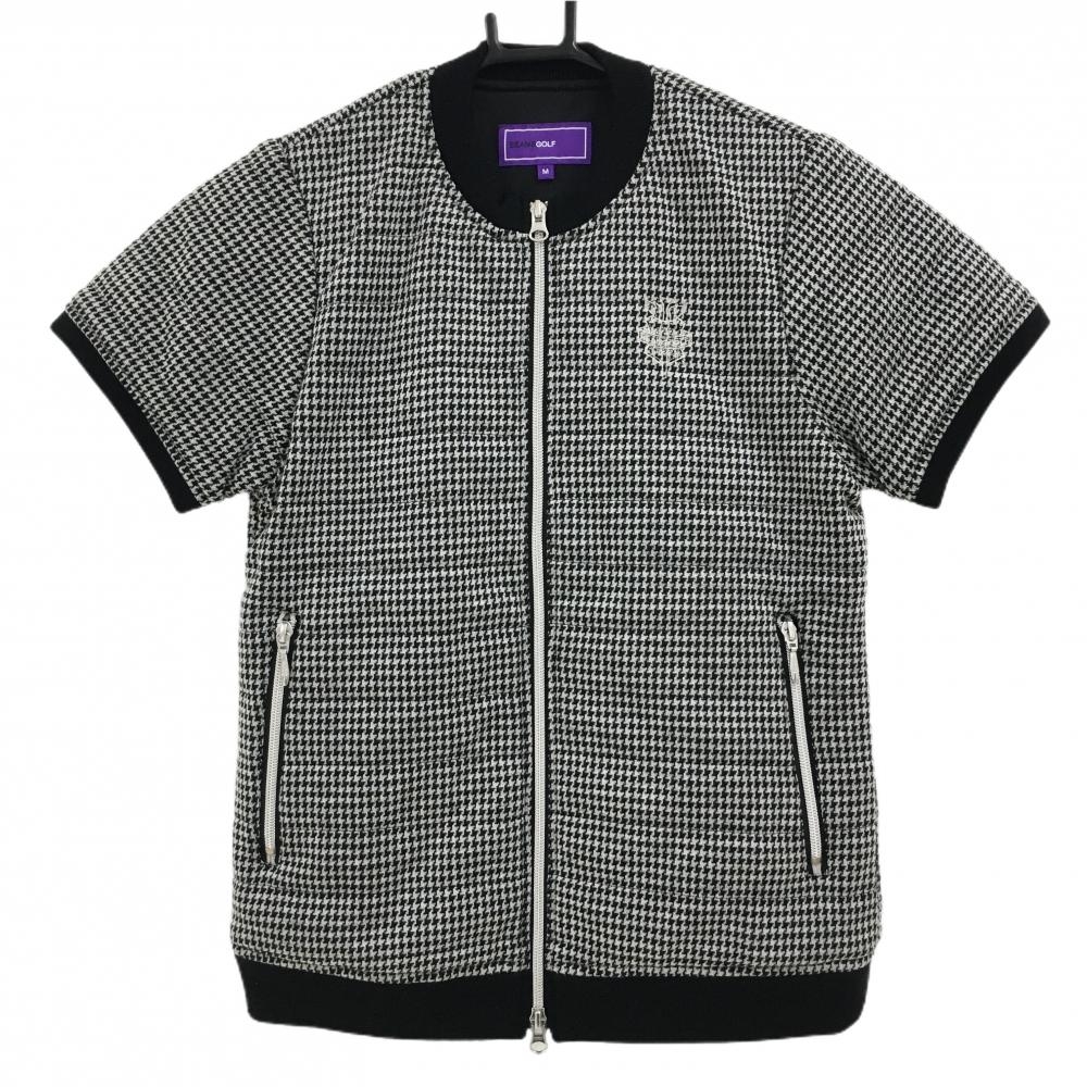 【超美品】ビームスゴルフ 半袖中綿ニットジャケット 白×黒 千鳥格子 蓄熱裏地 レディース M ゴルフウェア BEAMS GOLF