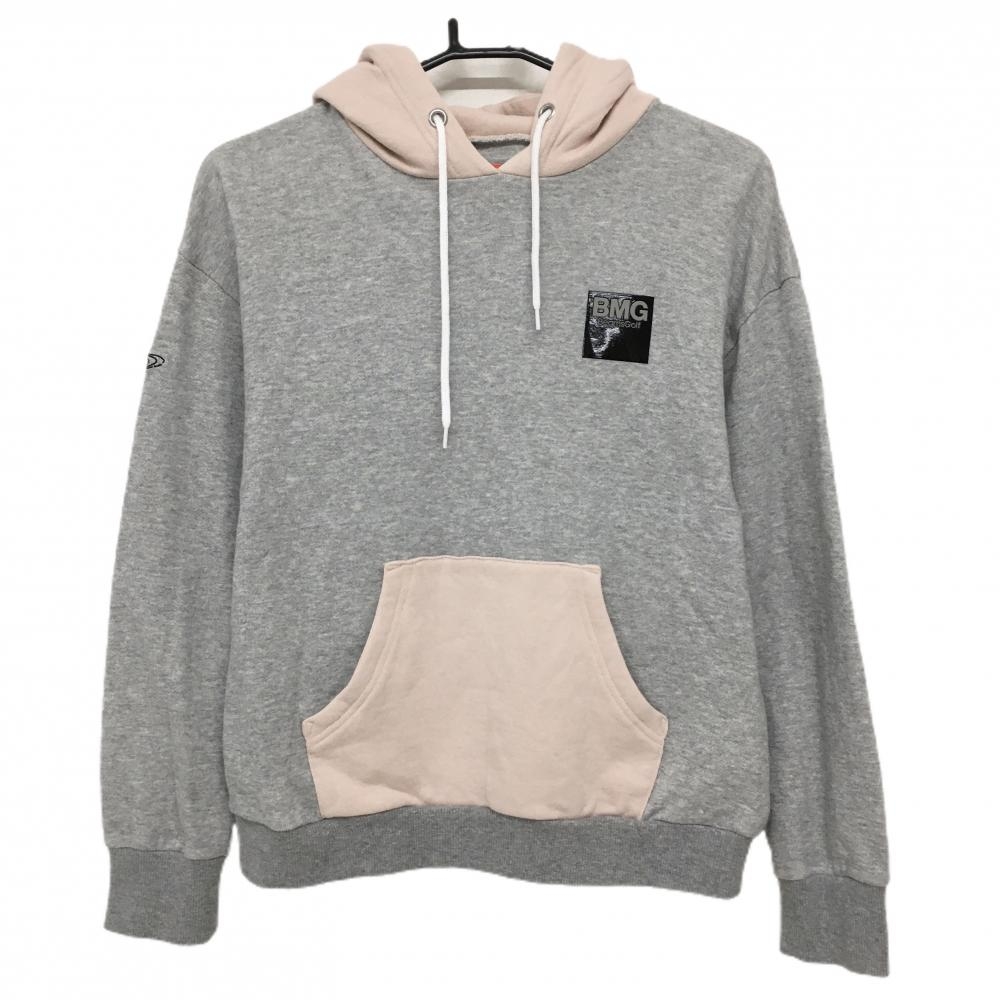 【超美品】ビームスゴルフ パーカー 杢グレー×ライトピンク フード・ポケット配色 裏毛スウェット  レディース M ゴルフウェア BEAMS GOLF