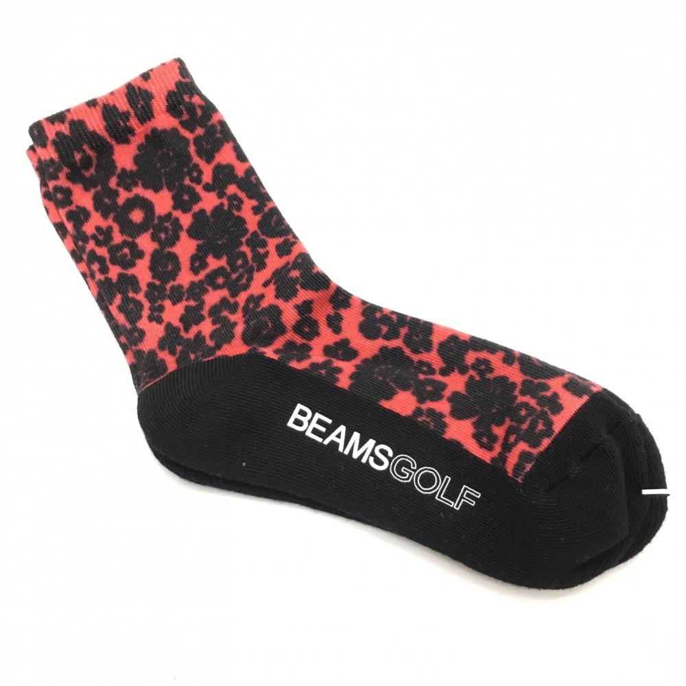 【新品】ビームスゴルフ ソックス ピンク×黒 花柄 レディース  ゴルフウェア BEAMS GOLF