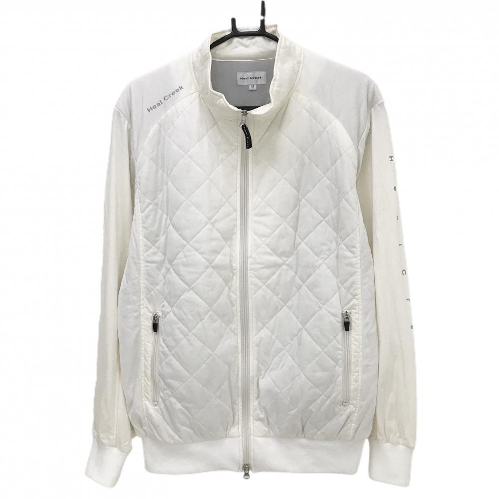 【超美品】ヒールクリーク 中綿ジャケット 白 キルティング 肩ロゴプリント  レディース 52(XL) ゴルフウェア Heal Creek