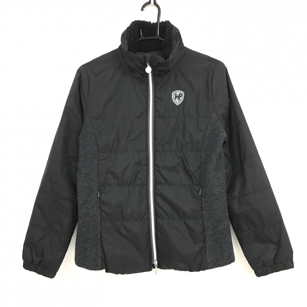 ヒールクリーク 中綿切替ジャケット 黒 胸元ロゴ ネック内側ボア 腰ドローコード  レディース 42(L) ゴルフウェア Heal Creek