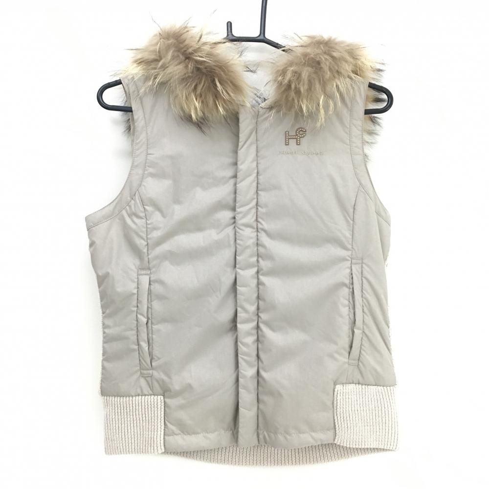 【美品】ヒールクリーク 中綿切替ベスト グレージュ×ベージュ 前面中綿 背面ニット   レディース 40(M) ゴルフウェア Heal Creek