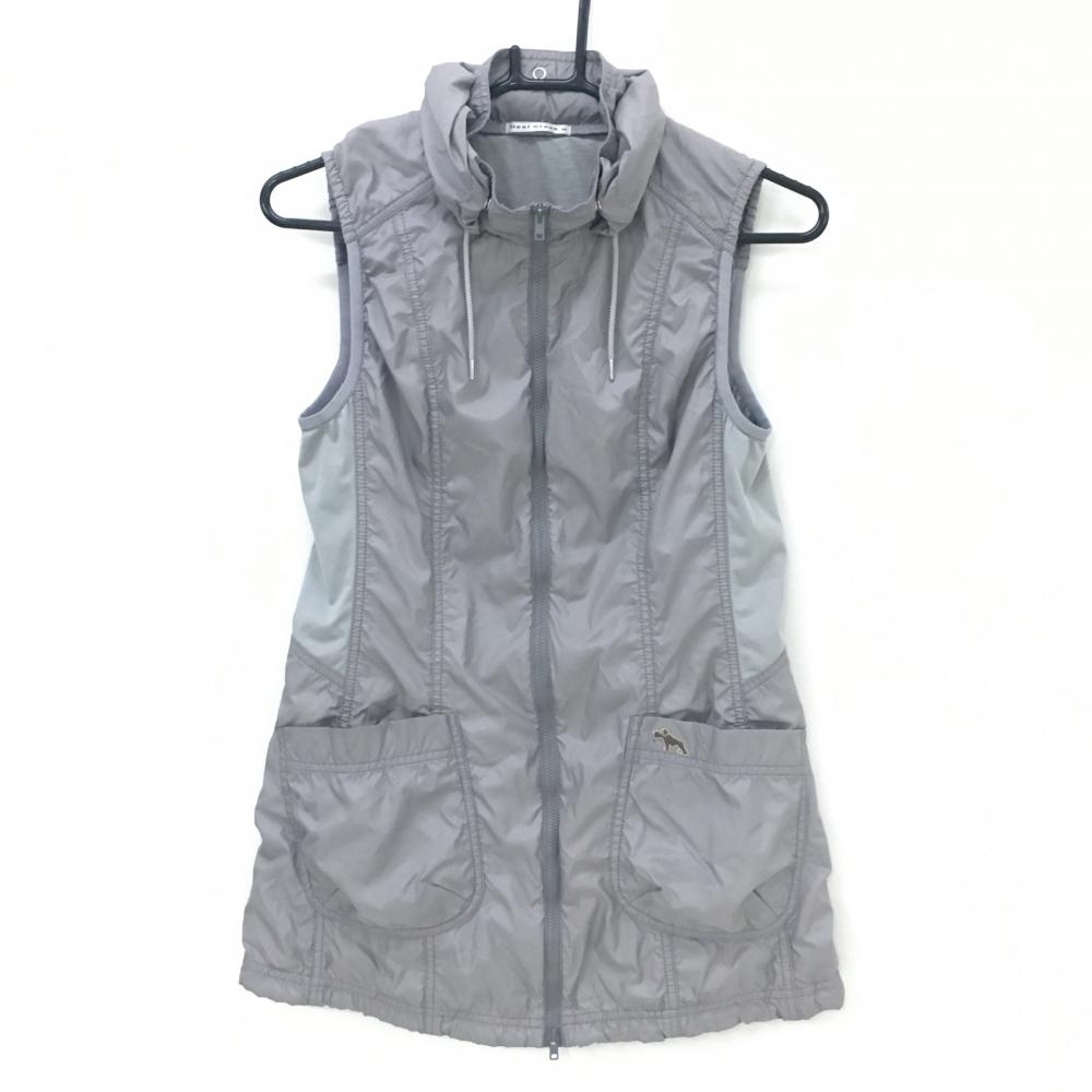 ヒールクリーク ロングベスト グレー フード収納可 ウエストドローコード  レディース 40(M) ゴルフウェア Heal Creek