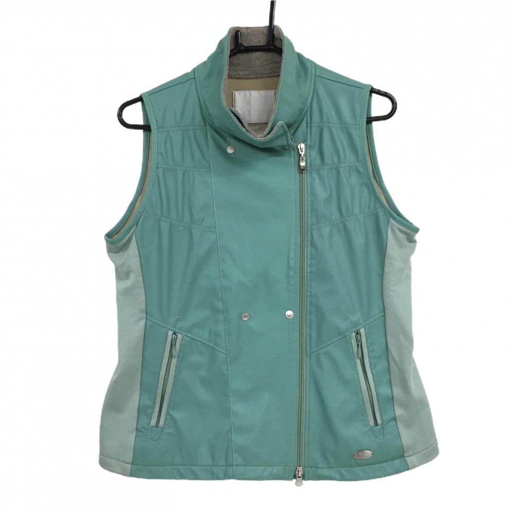 【超美品】ヒールクリーク アウターベスト ライトグリーン ネックボア サイド切替 裏起毛  レディース L ゴルフウェア Heal Creek