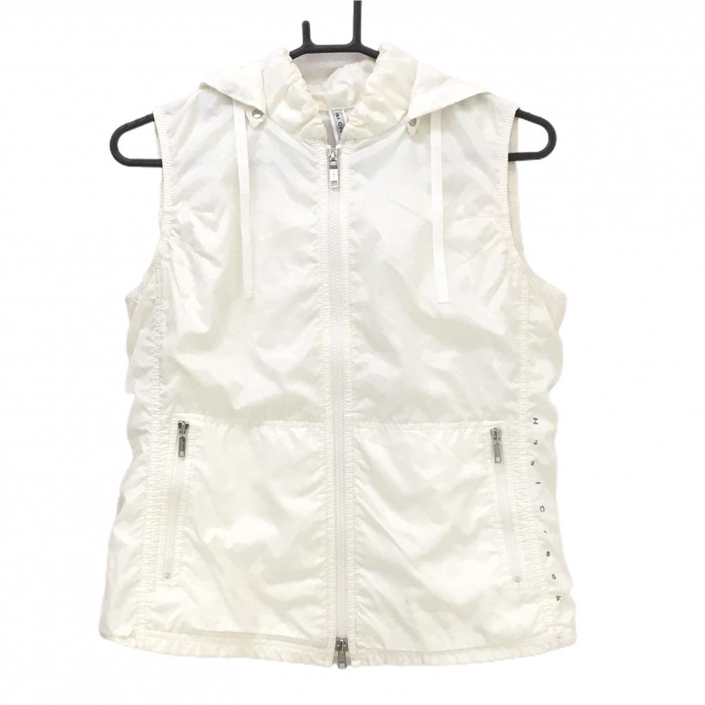 ヒールクリーク 2WAYアウターベスト 白 フード着脱可 裏地付 ダブルジップ レディース 42(L) ゴルフウェア Heal Creek