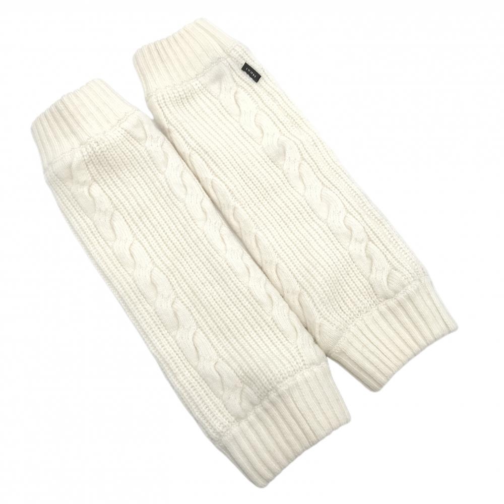 【美品】ヒールクリーク ニットレッグウォーマー アイボリー ケーブル編み 裏フリース レディース  ゴルフウェア Heal Creek