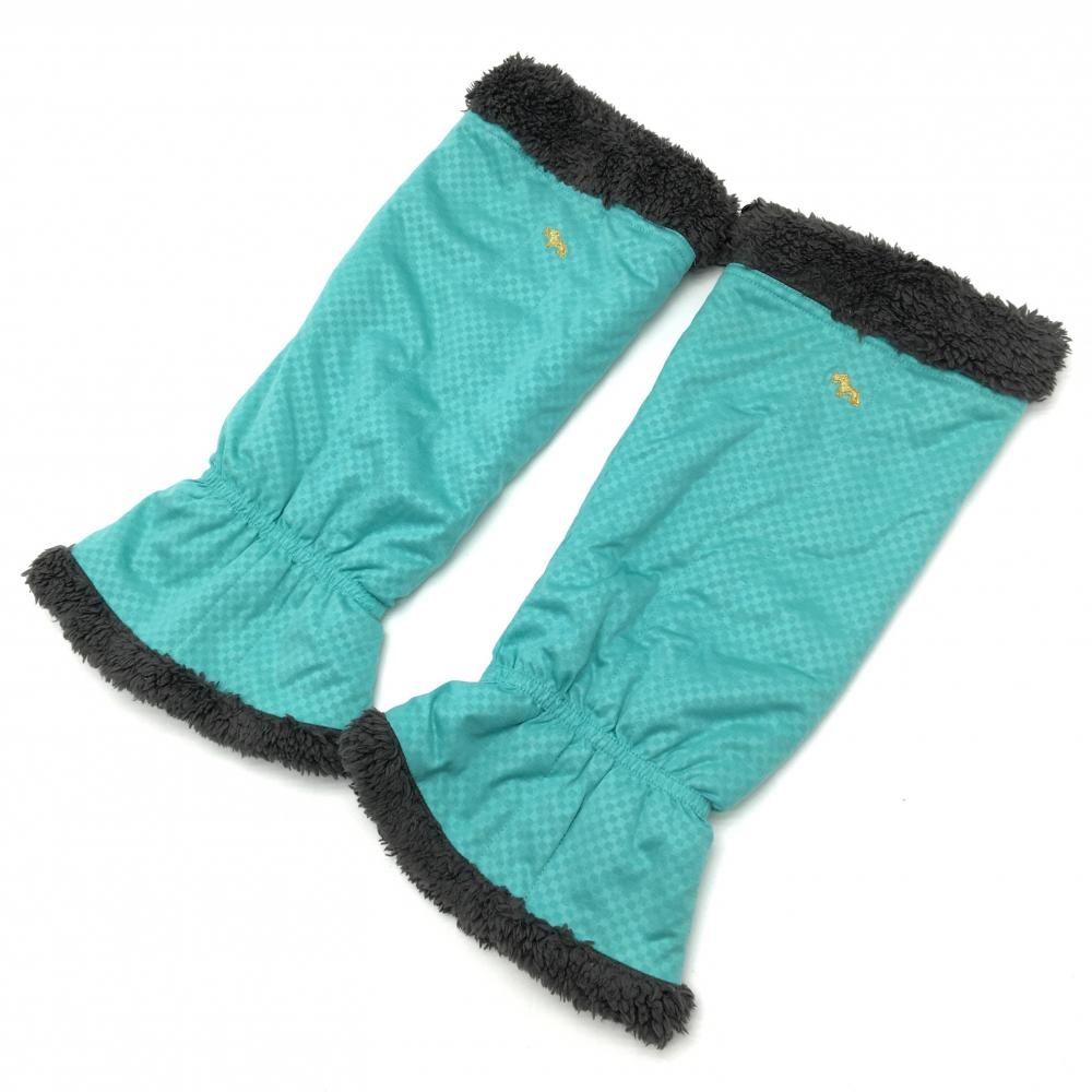 【超美品】ヒールクリーク レッグウォーマー ブルーグリーン ブロックチェック 裏ボア レディース  ゴルフウェア Heal Creek