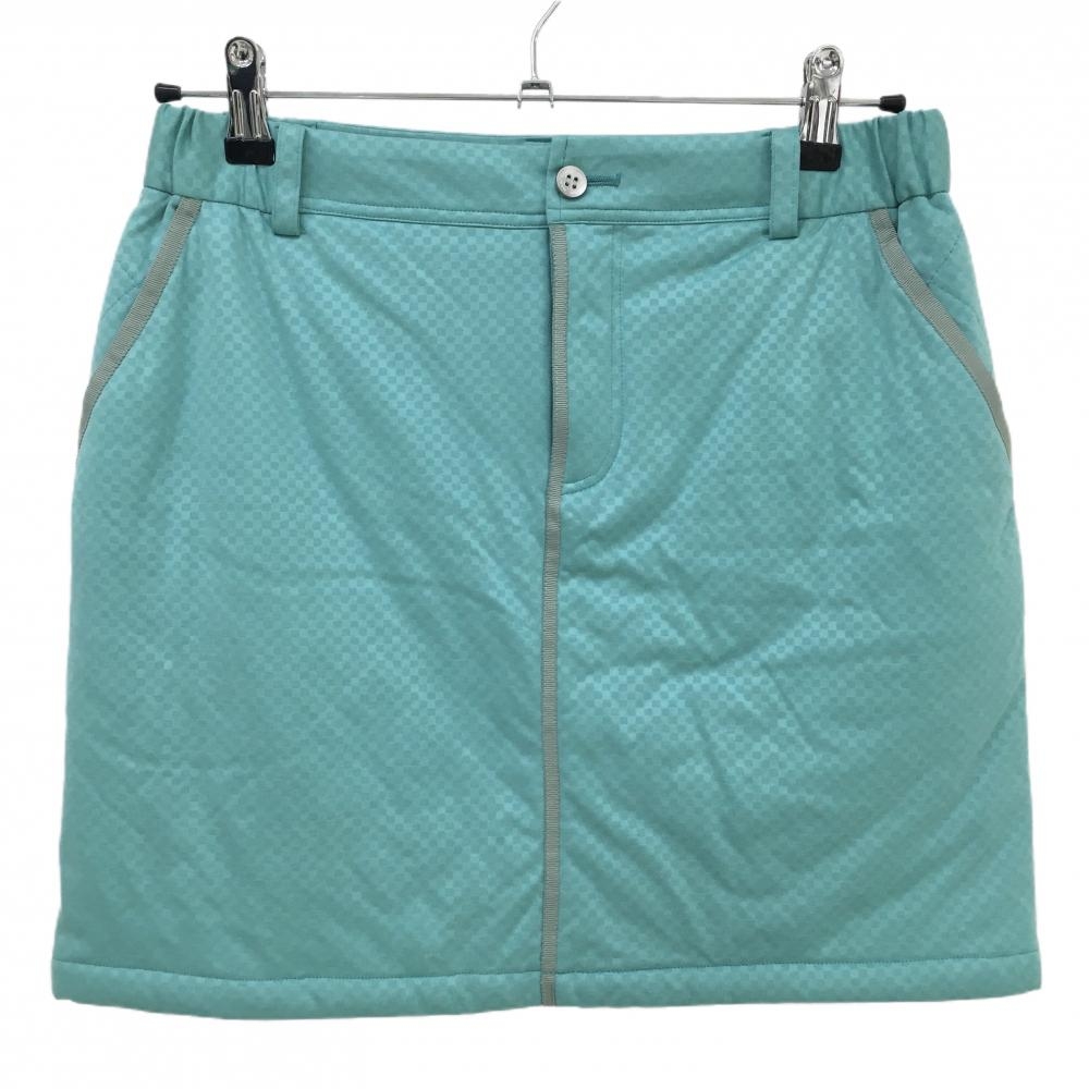 【美品】ヒールクリーク 中綿スカート ブルーグリーン ブロックチェック レディース 40(M) ゴルフウェア Heal Creek