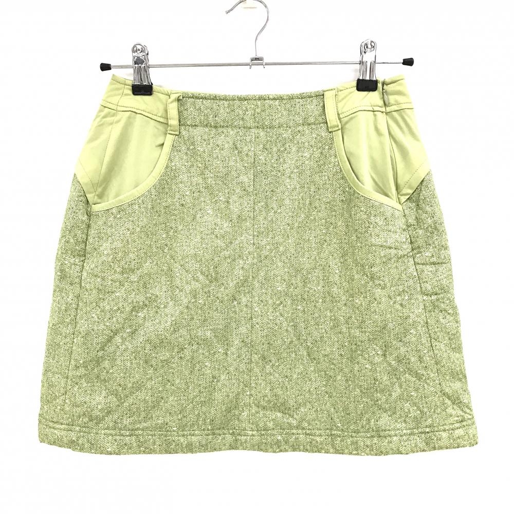 【超美品】ヒールクリーク 中綿スカート 杢ライトグリーン ロゴ刺しゅう レディース 38(S) ゴルフウェア Heal Creek