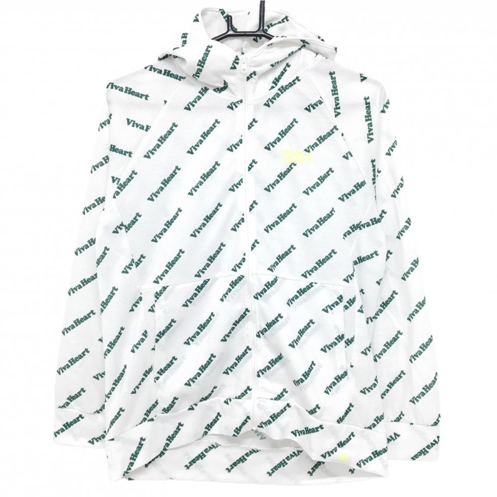 【美品】ビバハート ジップパーカー 白×グリーン ロゴ総柄 ブルゾン  レディース 40(M) ゴルフウェア VIVA HEART