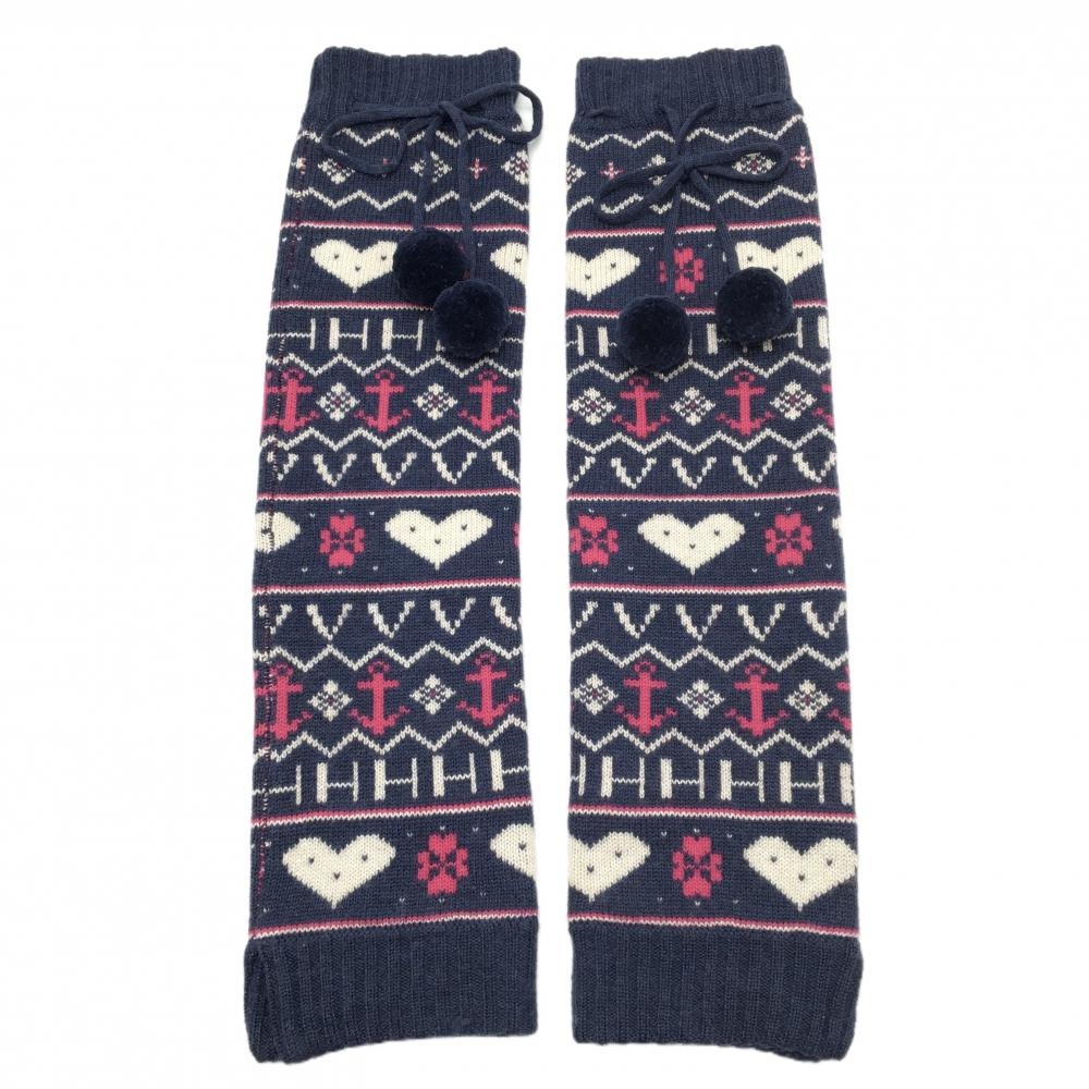 ビバハート ニットレッグウォーマー ネイビー×ピンク ボンボン付き レディース  ゴルフウェア VIVA HEART