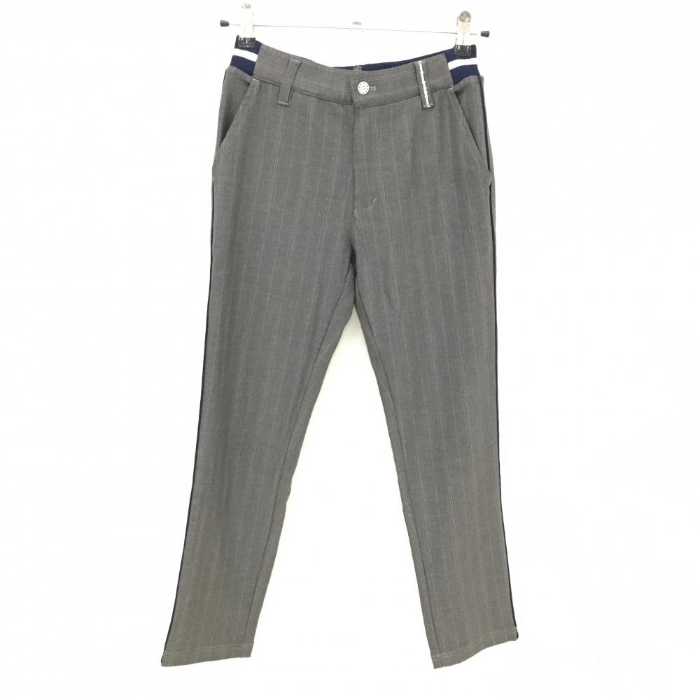 【超美品】フィドラ パンツ グレー×ネイビー ストライプ調 ウエスト一部ゴム 裏微起毛 サイドライン レディース M/M ゴルフウェア FIDRA