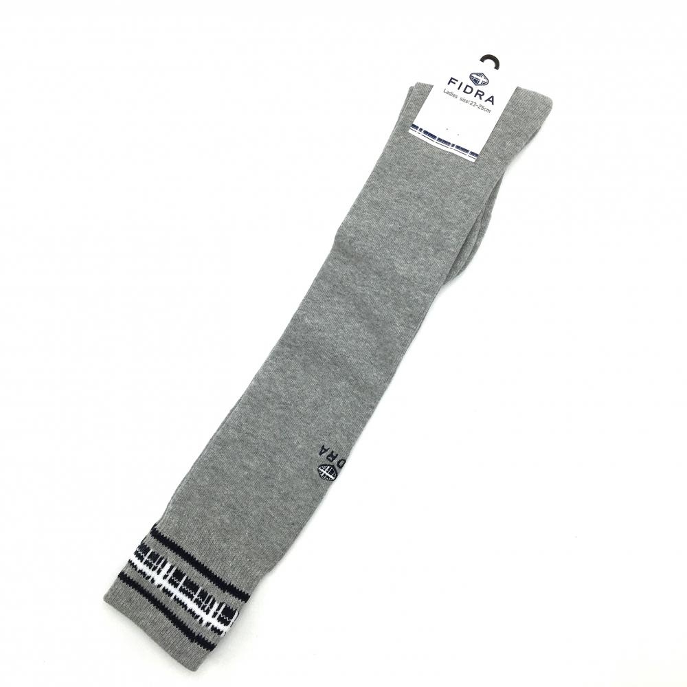 【新品】フィドラ ニーハイソックス グレー×ネイビー ロゴ刺しゅう レディース 23-25cm ゴルフウェア FIDRA