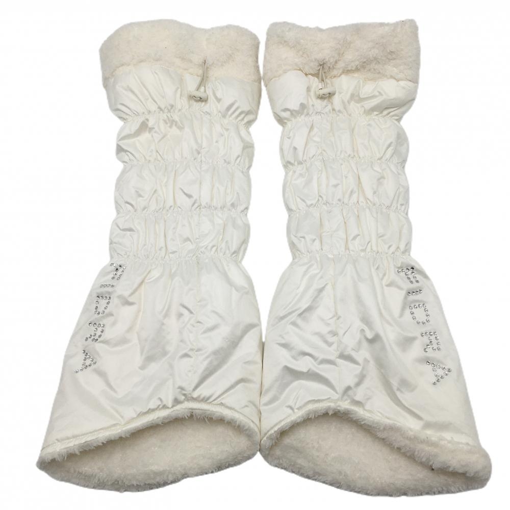 【超美品】フィドラ レッグウォーマー 白 ラインストーンロゴ 裏ボア レディース  ゴルフウェア FIDRA